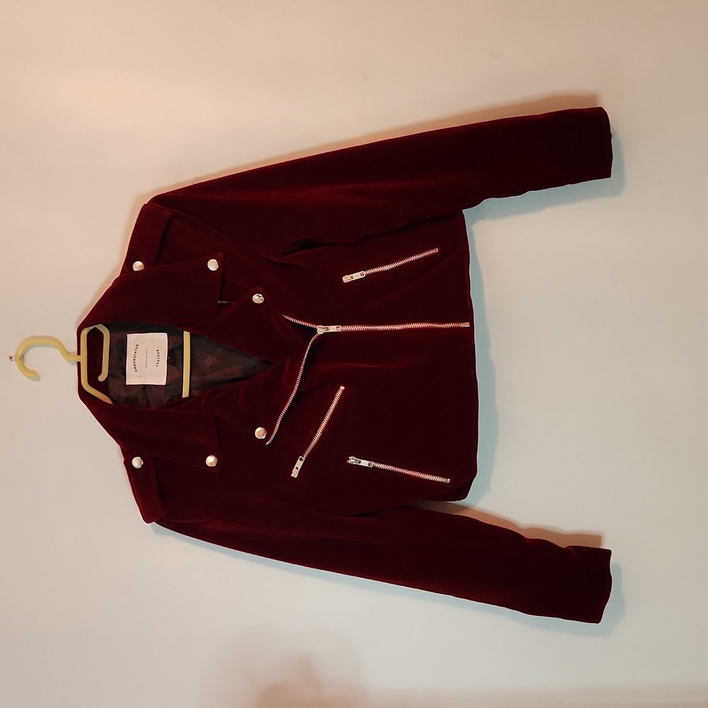 Understated Leather oxblood velvet moto cropped jacket Free People